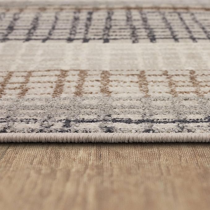 Mohawk Home Edgewater Modern Abstract Stripe Beige 2' 1" x 5' Area Rug Perfect for Kitchen, Living Room, Dining Room