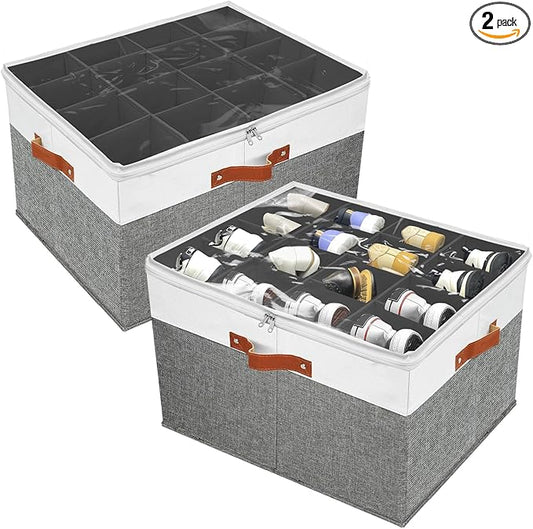 2 PACK Shoe Storage Organizer for Closet,Stackable Shoe Storage Box for Entryway,Cube Storage Cabinet,Organizador De Zapato,Folding House Container with Clear Cover,Holder Shoe Rack(Grey)