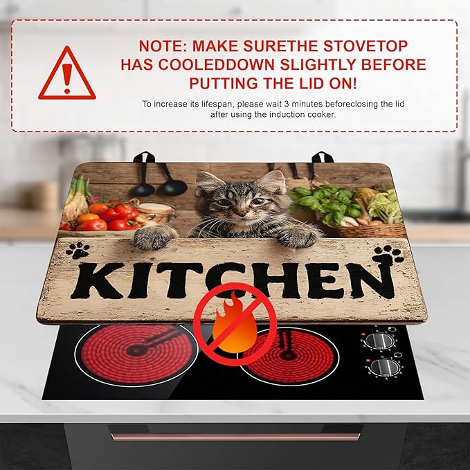 Stove Top Cover Retro Flower Gas Stove Top Cover for Home Decoration Kitchen Pad Non-Stick Washable Cooktop Covers Countertop Protector Keep Stove Clean 28"x20" (Kitchen cat)