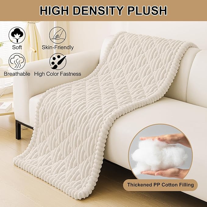 Smiry Pet Couch Cover for Dogs Washable, Non-Slip Fuzzy Couch Covers for 3 Cushion Sofa Pet Friendly, Soft Thick Furniture Protector Sofa Slipcover Mat for Dogs (White, 27.6" x 70.9")
