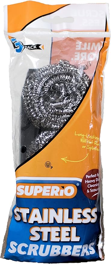 Superio Stainless Steel Scourers Steel Wool Scrubber Pad Used for Dishes, Pots, Pans, Grill, Stoves, and Ovens, Easy scouring for Tough Kitchen Cleaning (3)