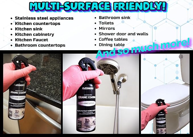 FLEISHER'S Home Ceramic Coating Spray - for Home Surfaces - Hydrophobic Nano Technology, Shine and Protect Kitchen and Bathroom Surfaces, Repel Stains and Grime, House Ceramic Spray