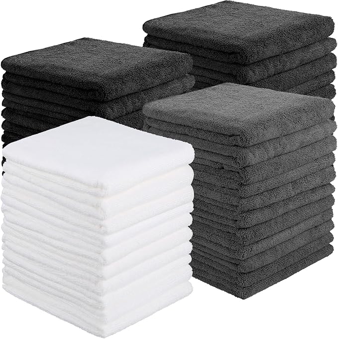 Shimeyao 40 Pack Bleach Proof Towels Microfiber Absorbent Resistant Hair Hand Towels Bulk Quick Dry for Barber Gym Bath Spa Shaving (Black White Grey,16 x 29 Inch)