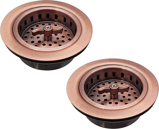 Westbrass Wing Nut Style Large Kitchen Sink Basket Strainer, 2 Pack, Antique Copper, D2135-11