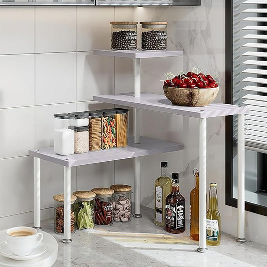 Countertop Organizer Organization 3 Tier Kitchen Corner Shelves Adjustable Spice Storage Rack for Bathroom Coffee Area Over Sink (Light Purple)