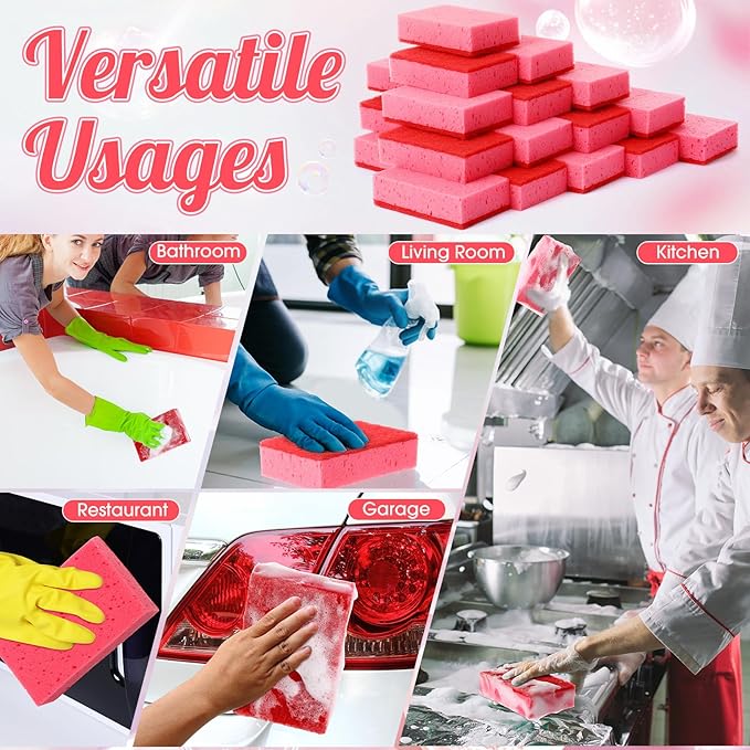 Tioncy 24 Pcs Pink Kitchen Sponge Non-Scratch Scrub Washing Dishes Sponge Bulk Multi Use Dual Sided Scrub for Kitchen Bathroom, Household Cleaning