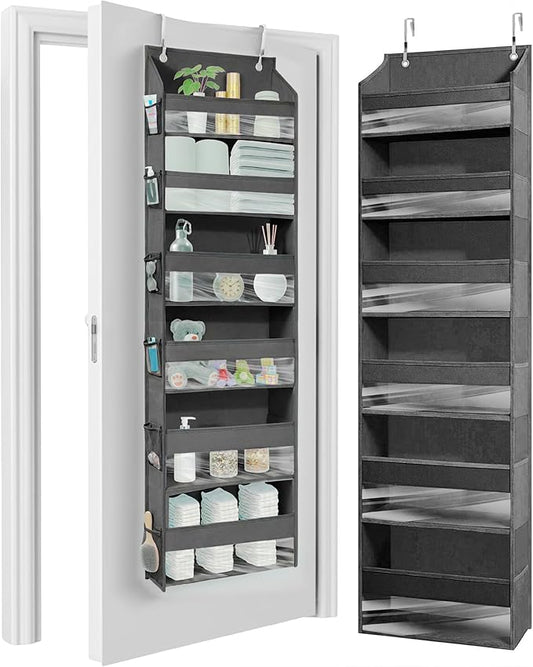HOMELUX THEORY UPGRADED 6 Tiers Over The Door Organizer Hanging - 100D EXTRA THICK & 50lbs HUGE CAPACITY, 12 Side Mesh Pockets Over The Door Shoe Organizer, Hanging Closet Organizer (Dark Gray, 1pc)