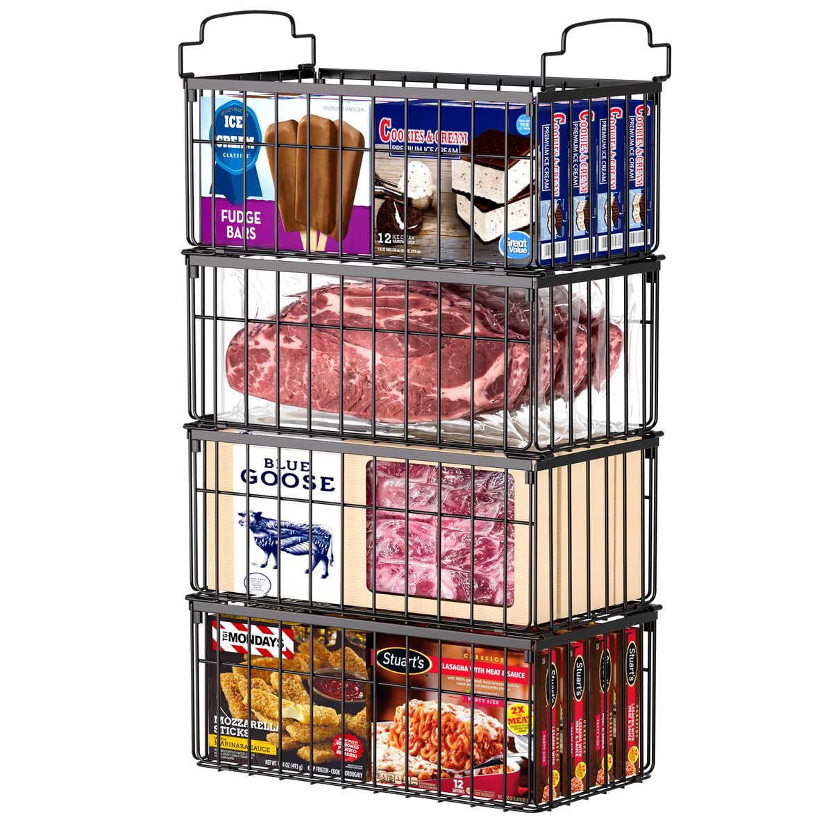Freezer Organizer Bins, 4 Pack Big Baskets for 5/ 7 Cu.FT - Image 1