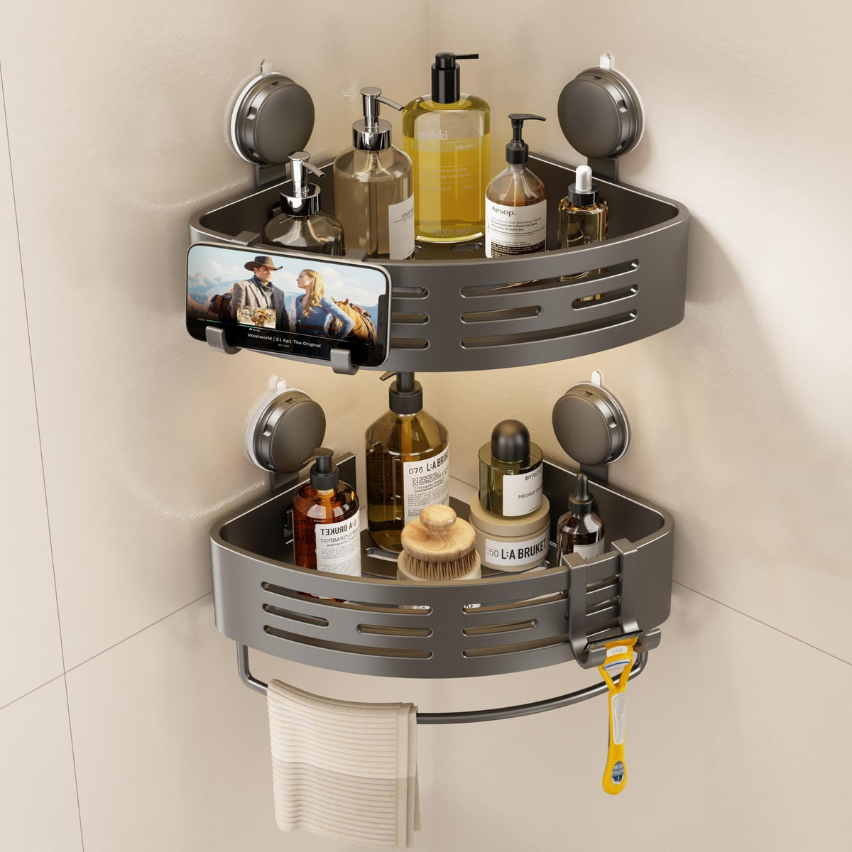 VOLPONE Corner Shower Caddy Suction Cup Shower Shelf Corner No - Image 1