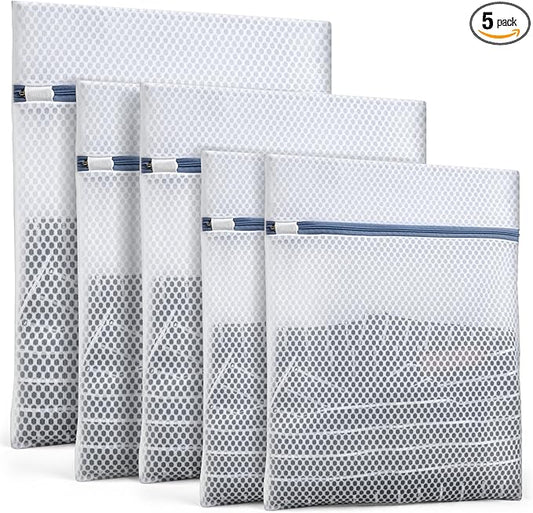 Heavy-Duty Honeycomb Mesh Laundry Bags, 5-Pack (2x 12×16", 2x 16×20", 1x 20×24") | Delicates Wash Bags for Lingerie & Baby Clothes