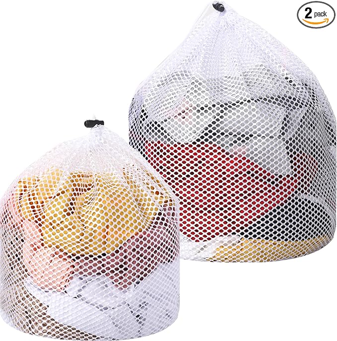 2 Packs Laundry Mesh Bags, Drawstring Net Laundry Bag for Washing Machine, Mesh Wash Bags Laundry Bags, Heavy Duty Dirty Clothes Washing Machine Bag, Travel Washing Bag for Cloths Blouse, Underwear