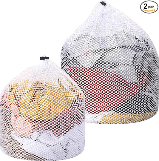2 Packs Laundry Mesh Bags, Drawstring Net Laundry Bag for Washing Machine, Mesh Wash Bags Laundry Bags, Heavy Duty Dirty Clothes Washing Machine Bag, Travel Washing Bag for Cloths Blouse, Underwear
