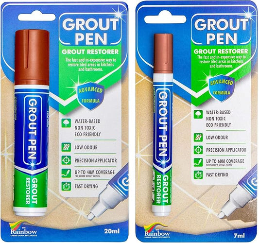 Grout Pen Tile Paint Marker: Waterproof Grout Colorant and Sealer Pen to Renew, Repair, and Refresh Tile Grout - Cleaner Coating Stain Pens - 2 Pack, 5mm Narrow and 15mm Wide Tip Pen - Terracotta