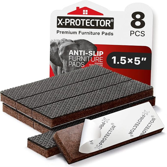 X-PROTECTOR Non-Slip Furniture Pads 8 PCS 1.5” x 5” - Rubber Furniture Grippers - Self-Adhesive Floor Protectors Grips for Furniture Feet!