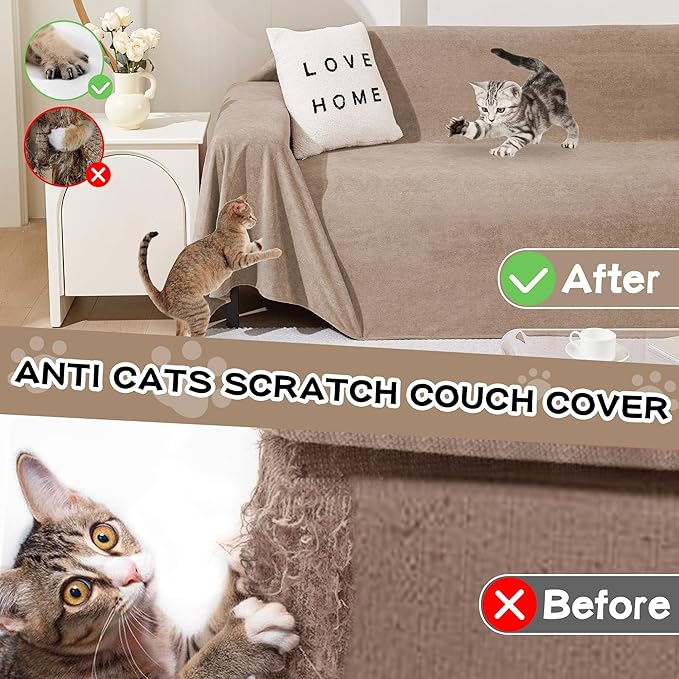 MEETSKY Couch Cover for 3 Cushion Sofa, Cat Scratch Proof Couch Protector Washable Sofa Covers Sectional Couch Covers for Dogs Soft L Shape Sofa Slipcover for Pets Kids, 91" x134”, Khaki