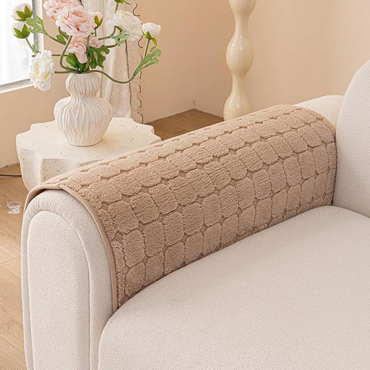 Velvet Sofa Covers Washable, Plush Warm Couch Cover for Single Seater Sofa, Funny Fuzzy Couch Covers for Pets&Kids, Non-Slip Sectional Sofa Cover(1PC, Khaki, 27.6"×27.6", Single Seater)