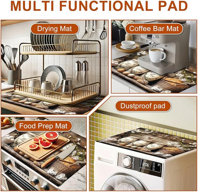 Stove Top Cover for Electric 28x20 Inch Diatomite Stovetop Covers with Food Love Joy Canister Art Heat Resistant Kitchen Stove Top Cover Coffee Mat Protector for Sink or Dishes