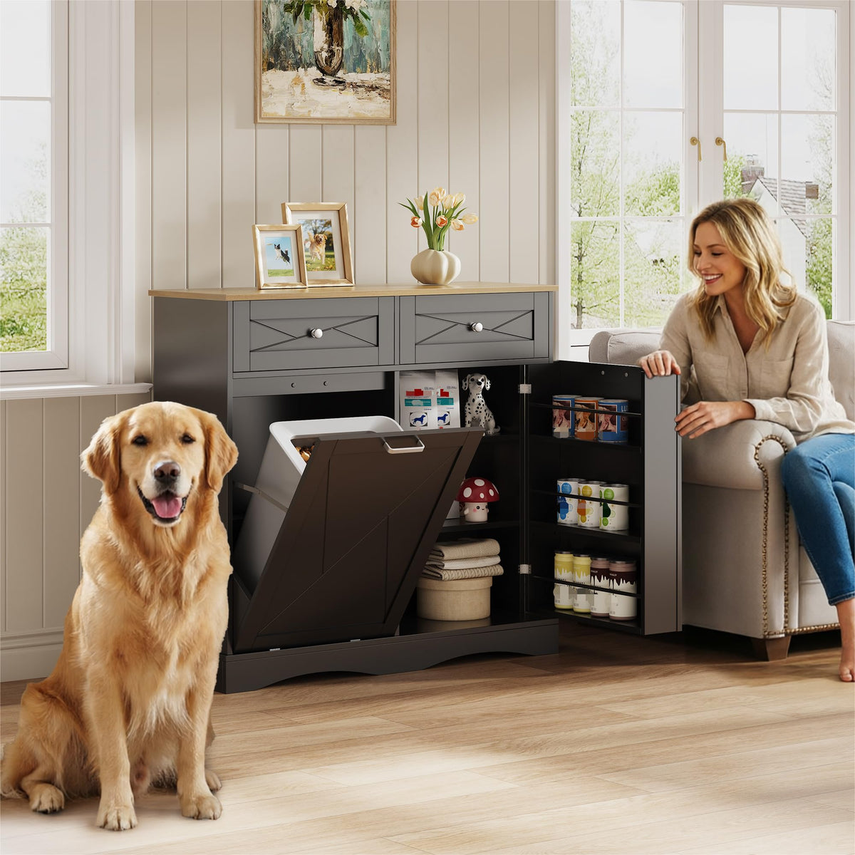 37" Dog Food Storage Cabinet with Drawers - Image 1