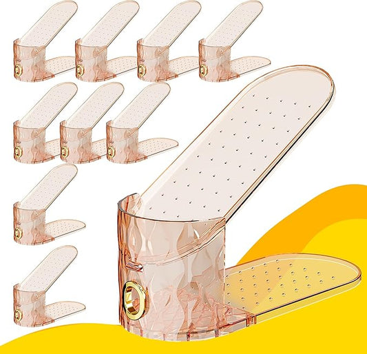 Shoe Slots Organizer, Adjustable 10 Pack Shoe Stacker for Closet Storage, Clear Double Layer Space Saver, Durable and Stackable Shoe Holder for Sneakers Heels and Flat