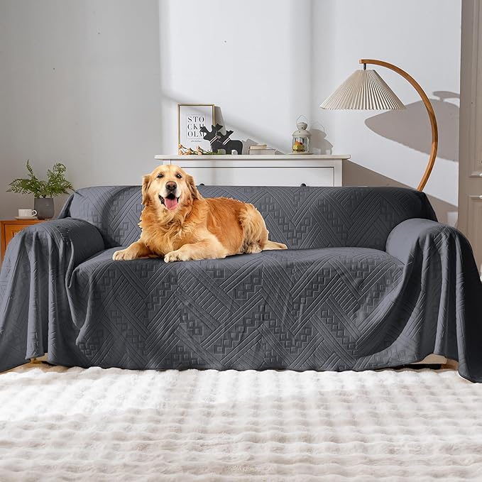 Waterproof Couch Cover, Reversible, Pet-Friendly, Washable and Anti-Slip Couch Covers for Sofa Protection with 4 Cushions, Sofa Slipcovers for Dogs and Cats (71×150in/Dark Grey)