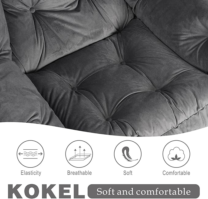 Kokel Lazy Chair with Folding Ottoman,Living Room Chairs, Accent Contemporary Lounge Chair, Single Steel Frame Leisure Sofa Chair with Armrests and A Side Pocket (Dark Gray)