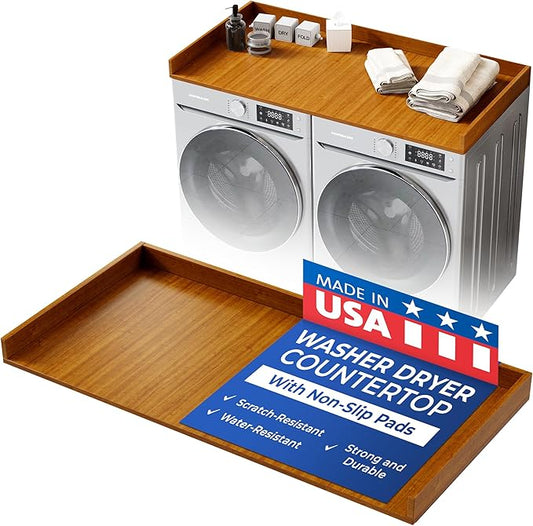 OfficeSimpli Washer Dryer Countertop, Made in USA, Non-Slip Pads, Easy Clean, Laundry Room Essentials and Decor, Washer Dryer Wood Top for Organization (Cafe Latte, Standard (27.5" x 54"))