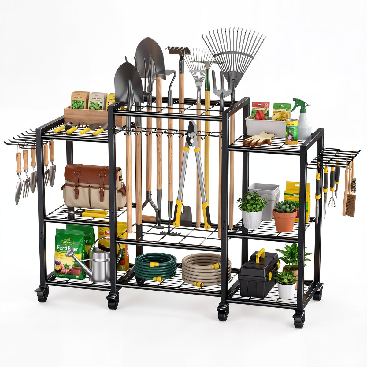 Nieifi Garden Tool Organizer with Wheels, 3 Tier - Image 1