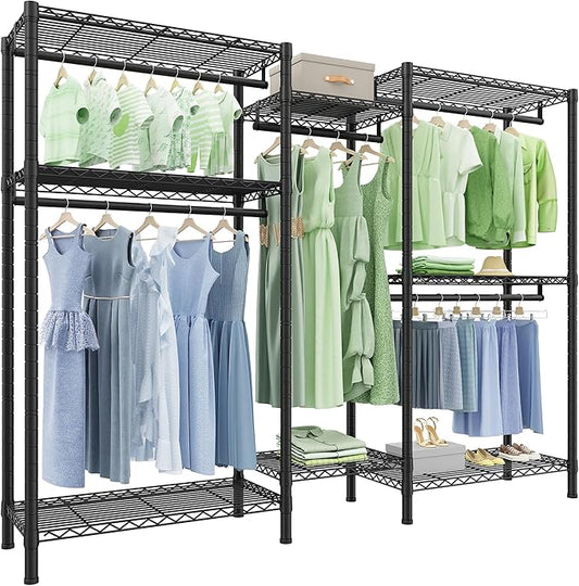 Raybee Clothes Rack Heavy Duty，Clothing Racks for Hanging Clothes with 5 Adjustable Hanging Rods, Metal Garment Rack for Bedroom, Laundry Room, Apartment,Gloss Black