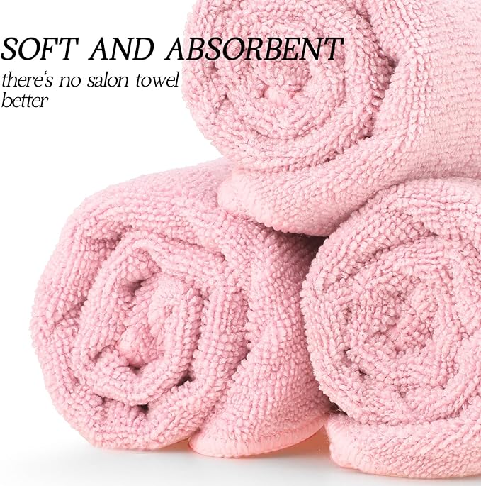 Shimeyao 40 Pack Bleach Proof Towels Microfiber Absorbent Resistant Hair Hand Towels Bulk Quick Dry for Barber Gym Bath Spa Shaving (Light Pink Blue Grey,16 x 29 Inch)