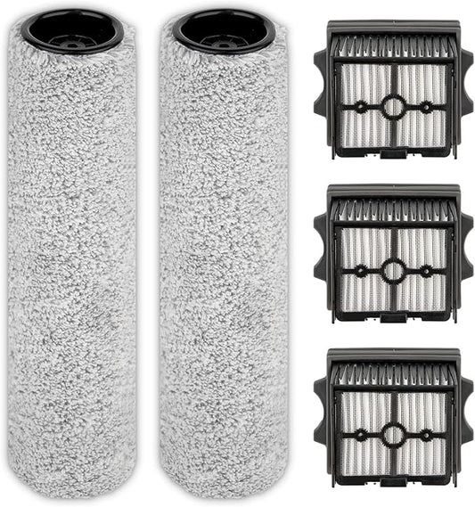 (5 Pack) Floor One S9 Artist Pro Brush Rollers and HEPA Filters Compatible with Tineco Floor One S9 Artist Pro Wet Dry Vacuum Cleaner (Excluding Handle), 2 Brush Rollers, 3 HEPA Filters