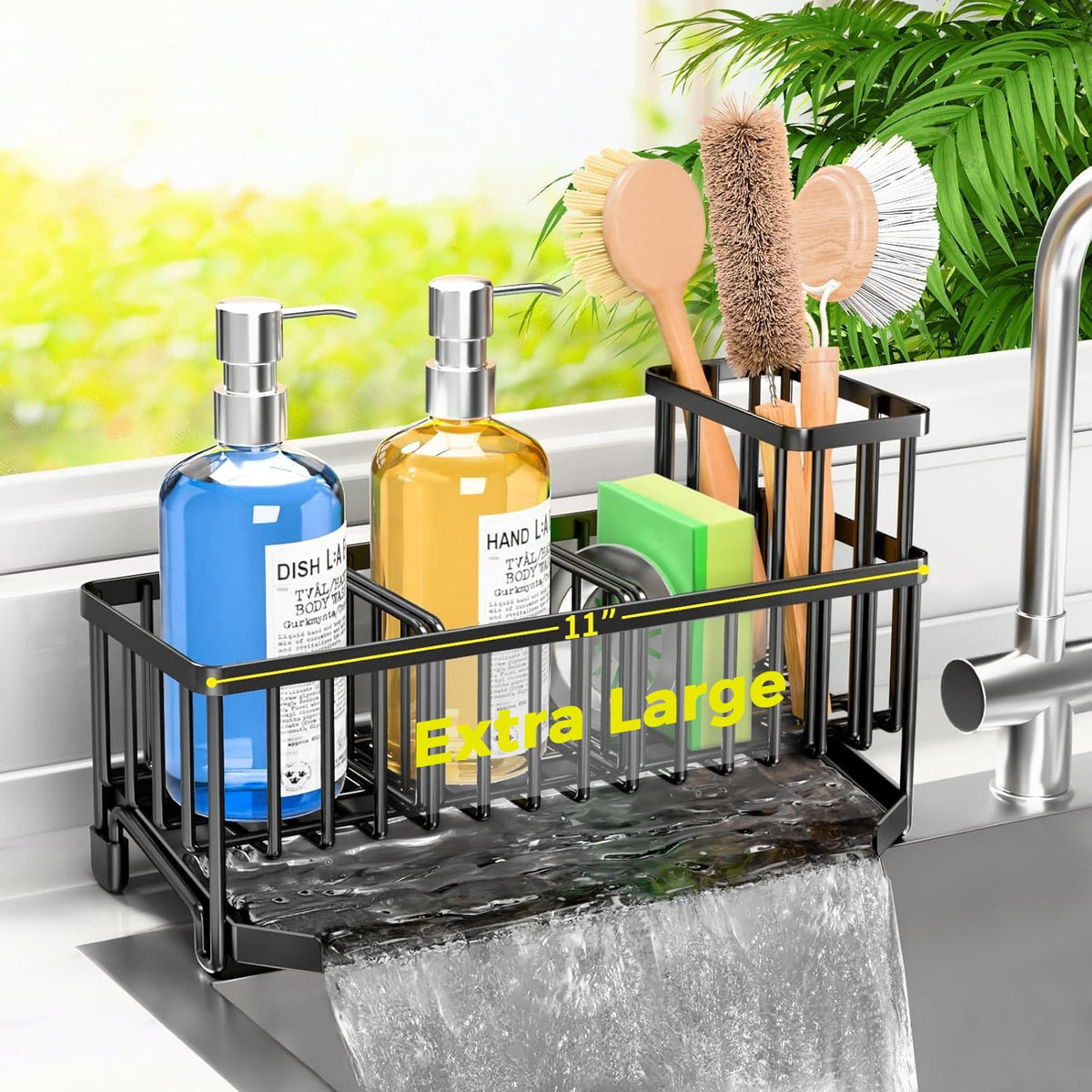 TomCare Kitchen Sink Caddy, 11-Inch Sponge Holder with Drain Tray - Image 1