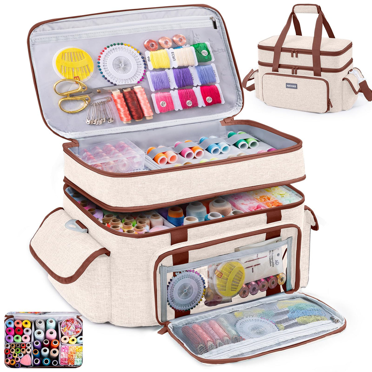 AMOIGEE Large 15" Double-Layer Sewing Organizer Bag - Image 1