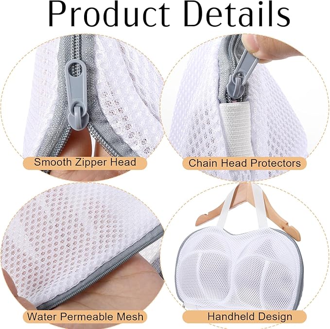 2 Pack Bra Bags for Laundry, Reusable Bra Washer Protector, Bag Underwear Brassiere Washing Net Bags with Zipper for Washing Machine Bras Organizer, A to C cup
