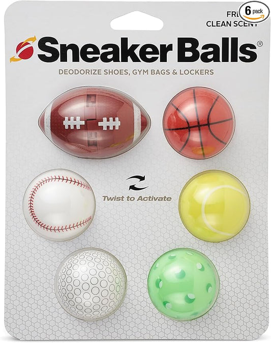 Sneaker Ball Shoe Odor Eliminator & Remover - Fresh, Clean Scent Blocks Odors - Twist-to-Activate - Compact & Durable - Fun, Colorful Designs - Ideal for Shoes, Gym Bags, Lockers, Sport, 6 Pack