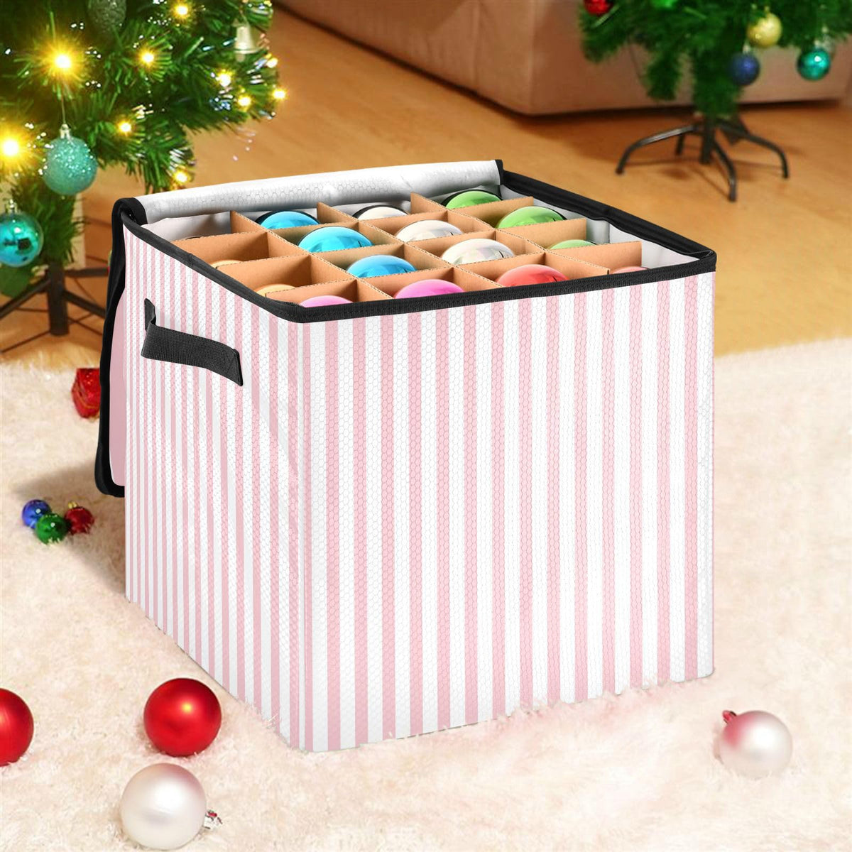 YETTASBIN Pink Stripes Large Christmas Ornament Storage - Image 1