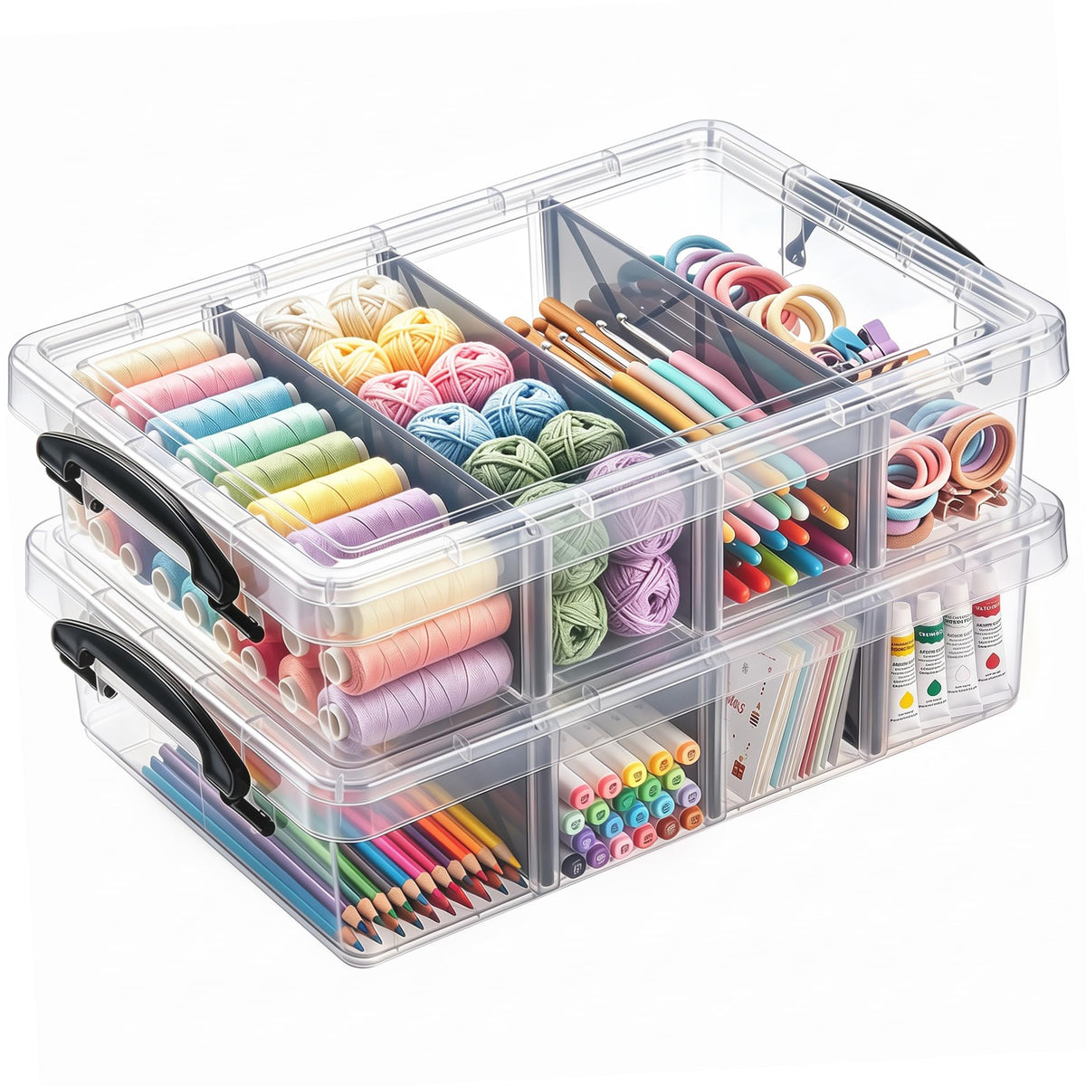 Citylife 2PC Clear Craft Organizers and Storage with 3 - Image 1