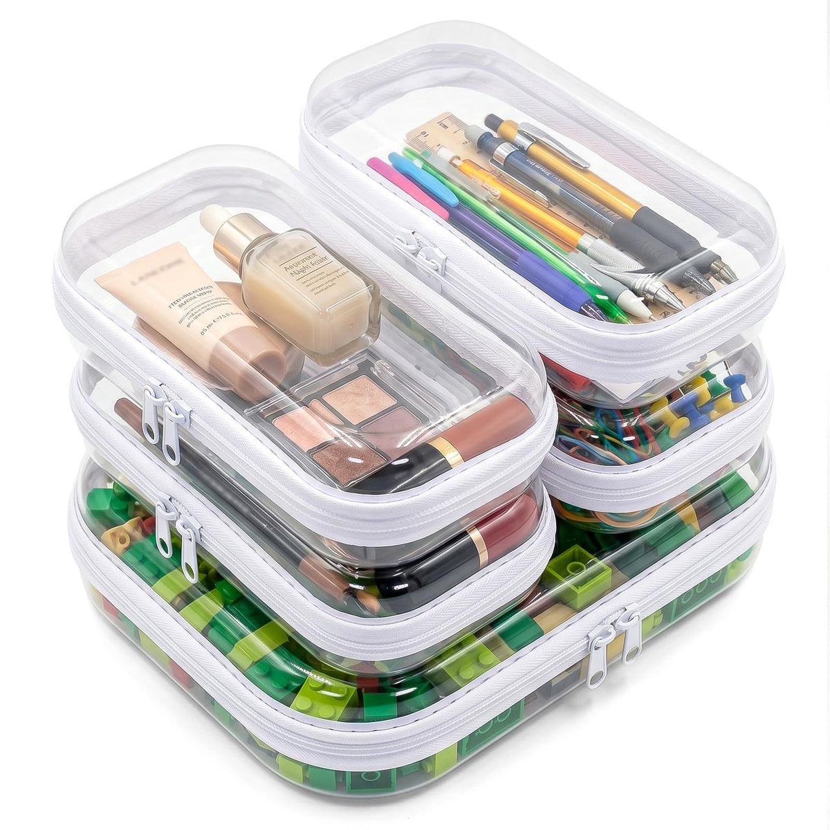 Clear Hard Shell Zipper Cases (5 Packs), Plastic Hard - Image 1