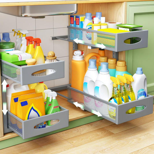 1 Pack Under Sink Organizer, 2 Tier Pull out Cabinet - Image 1
