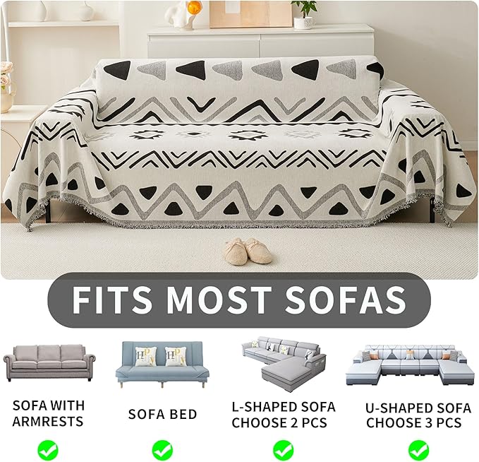 HAOMAIJIA Non Slip Couch Cover Sofa Covers for 3 Cushion Couch Washable sectional Couch Covers for Dogs pet Furniture Protector Couch Cover Blanket for Living Room (My-Black, 71"x134")