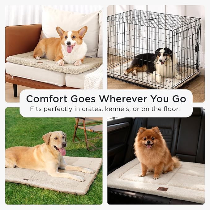Reversible Dog Crate Pad Bed for Extra Large Dogs,Washable & Non-Slip Kennel Pet Mat, High Density Foam and Soft Fleece Cat Bed for Indoor & Outdoor Use, 48" x 30", Cream White