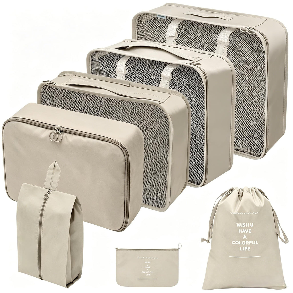 Travel Packing Cubes 7-Pc Set w/Shoe, Laundry - Image 1