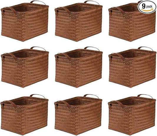 BROWNLILY Handwoven Clothes Basket Laundry Hampers Large Wicker Storage Baskets for Shelves Blankets Closet Storage Bins Car Bedroom Bathroom Organizers and Storage Bath (9, Brown)