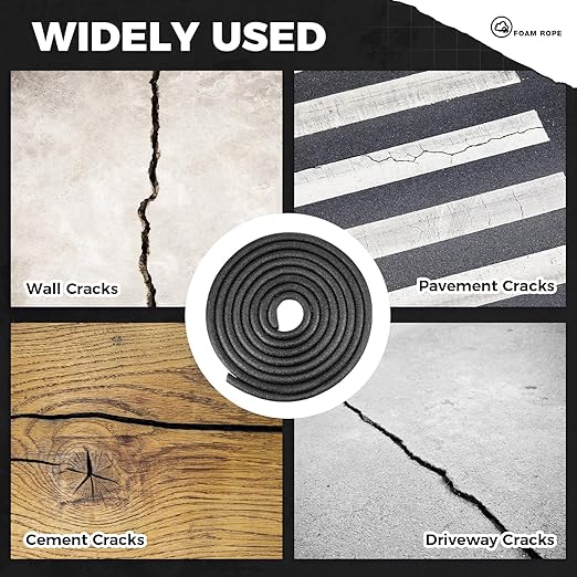 1/2 Inch x 50 ft Foam Backer Rod for Gaps Joints Concrete Crack Filler Caulk Saver Bulk Foam Backing Rod Concrete Filler Rope for Weather Stripping Door Seal (Black)