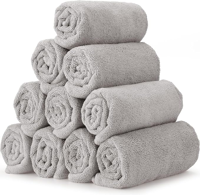 Shimeyao 40 Pack Bleach Proof Towels Microfiber Absorbent Resistant Hair Hand Towels Bulk Quick Dry for Barber Gym Bath Spa Shaving (Light Pink Blue Grey,16 x 29 Inch)