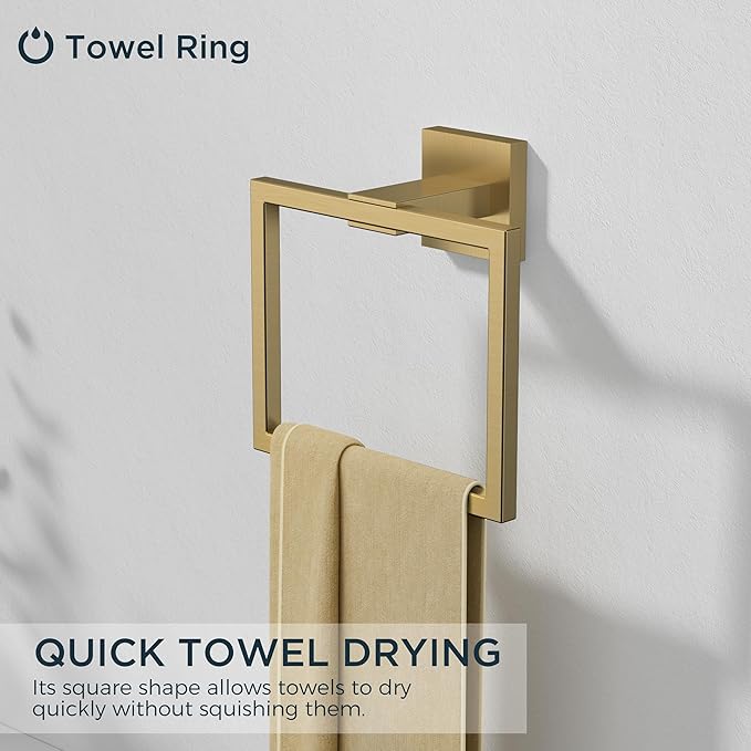 Bathroom Hardware Set — Toilet Paper Holder & Towel Ring, Brushed Gold