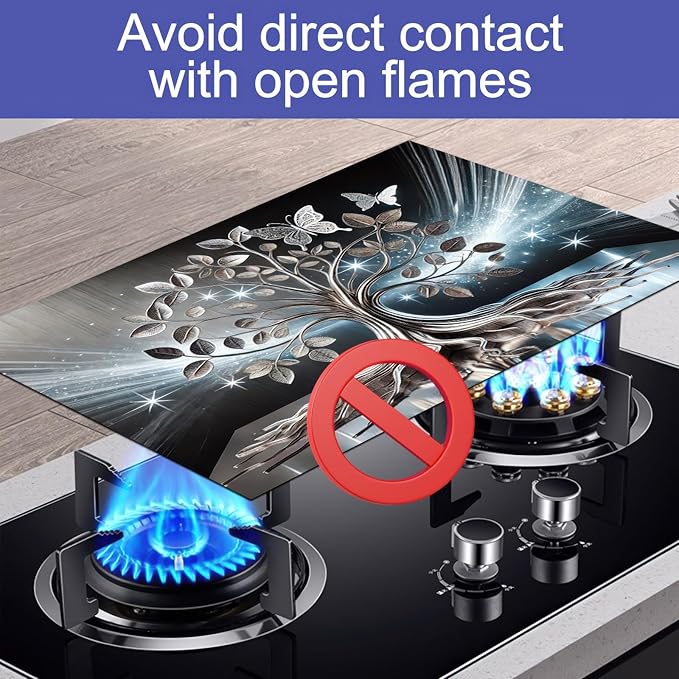 Tree Butterfly Stove Top Cover for Electric Stove Diatomite Dish Drying Mat Floral Embossed Kitchen Protector 28x20 Inch Heat Resistant Pad Coffee Station Mat