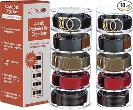 Acrylic Belt Organizer, 10 Layer Belt Holder for Closet or Drawer, Display for Men’s and Women’s Belts, Jewelry, and Watches