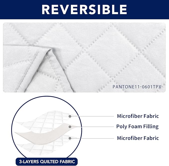 PureFit Water Resistant Reversible Sofa Covers for Reclining Sofa 3 Seat - Non Slip Split Recliner Couch Cover for 3 Cushion Couch, Washable Furniture Protector for Kids, Dogs (3 Seat, White/White)