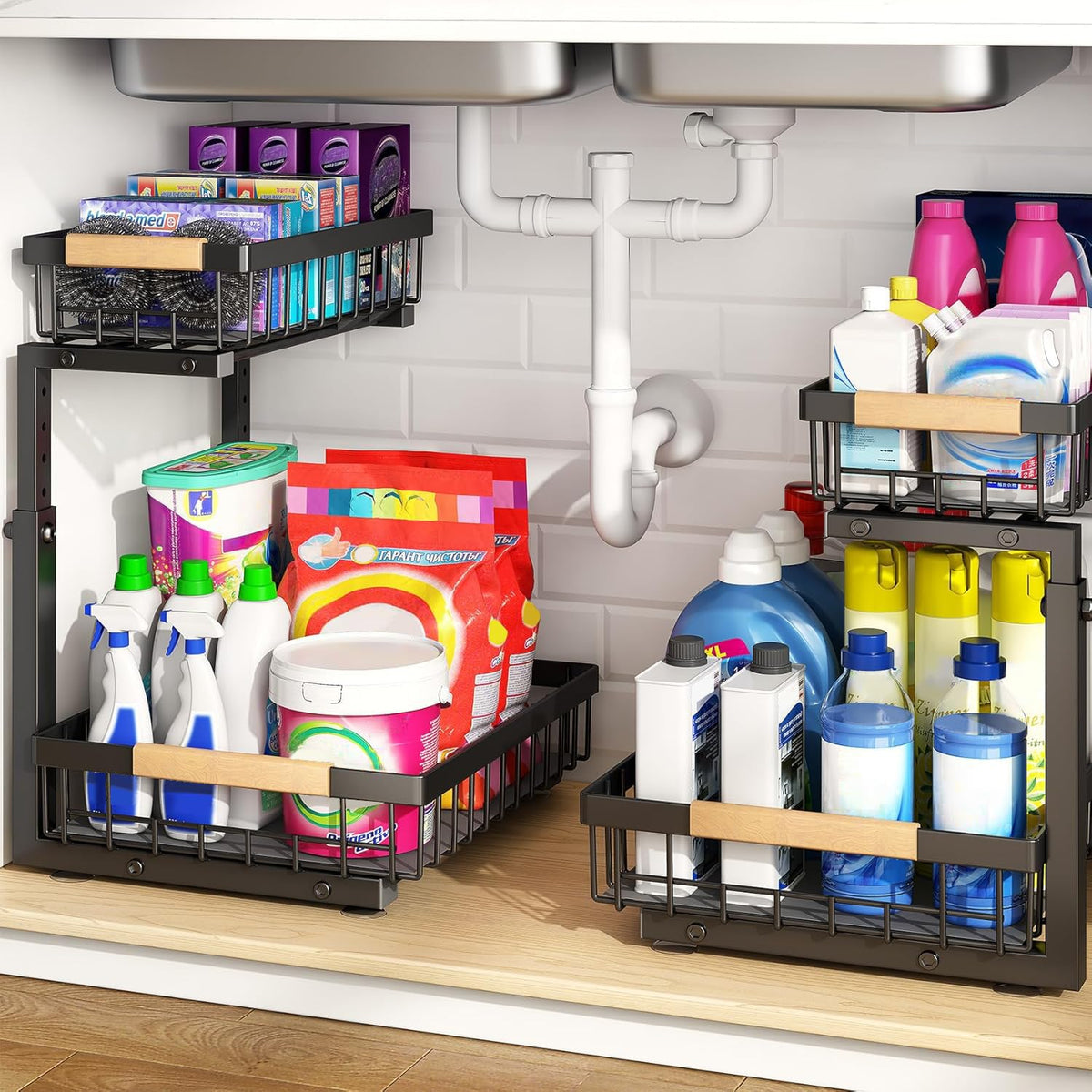 PXRACK Under Sink Organizer, Adjustable Height, 2 Ti | Under Sink Stor - Image 1