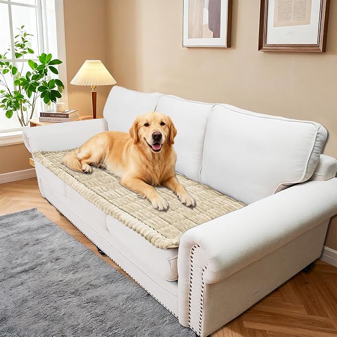 Waterproof Couch Cover for Dogs Washable,Non Slip Fuzzy Durable Couch Covers for 3 Cushion Sofa Pet Friendly Sofa Cover Dog Thick Soft Slipcovers Protector Couches Mat Bed (Brown, 27.6" x 59.06")